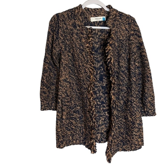 Anthropologie SPARROW Marled Peat Cardigan Open Front SIZE S Linen Blend Fringe - Picture 1 of 6